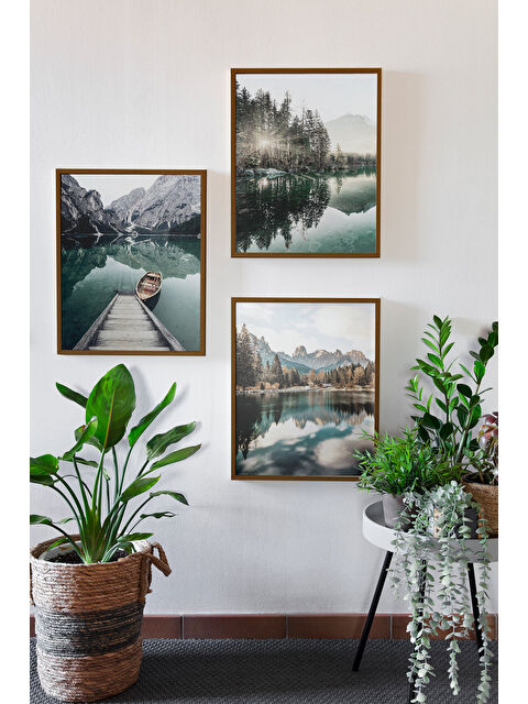 Artavessa 3 Parça Kahverengi Gerçek Ahşap Çerçeveli Tablo Seti - Model 1 - ERSY3KHVCRV1-3348