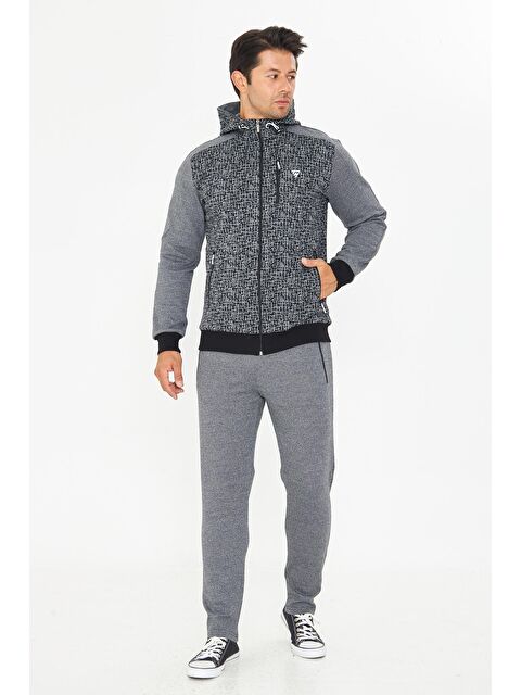 TRENDHILL Erkek Tam Fermuarlı Kapüşonlu Eşofman Takımı Antrasit 5754-A - S000515236-29666