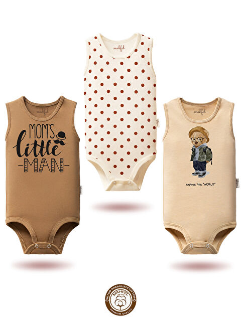 Mahfel %100 Pamuklu 3'lü Atlet Çıtçıtlı Bebek Body Zıbın 829-715