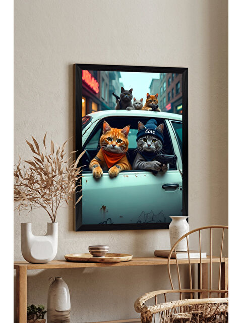 Artavessa Tek Parça Siyah Çerçeve Görünümlü Kedi Baskılı MDF 48x33 cm Tablo - Model 9