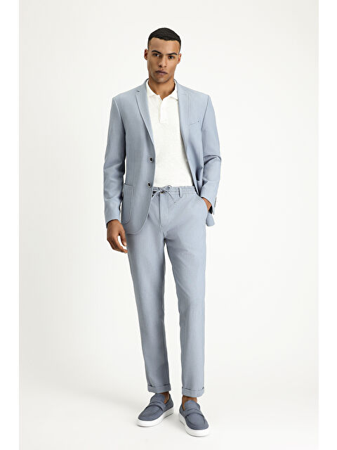 Kiğılı Super Slim Fit Ekstra Dar Kesim Beli Lastikli İpli Gofre Elastanlı Klasik Kumaş Pantolon