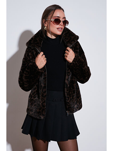 Lela Oversize Fit Dik Yaka Fermuarlı Kürk 497ZETA - S000444285-277