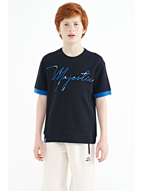 Tommylife Lacivert Ön Yazı Nakışlı O Yaka Oversize Erkek Çocuk Tişört - 11147 - S000030919-21164
