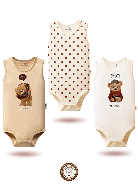 Mahfel %100 Pamuklu 3'lü Atlet Çıtçıtlı Bebek Body Zıbın 832-833