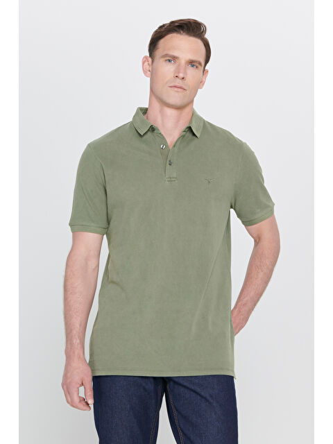AC&Co / Altınyıldız Classics Erkek Haki Slim Fit Dar Kesim Polo Yaka %100 Pamuk Kısa Kollu Desenli Tişört - S000403711-18547