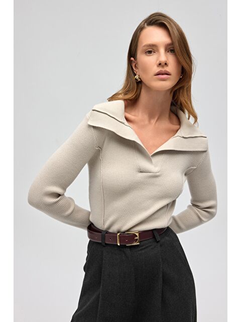 Mai Collection İnari Polo Yaka Taş Triko Kazak - S000511579-25636