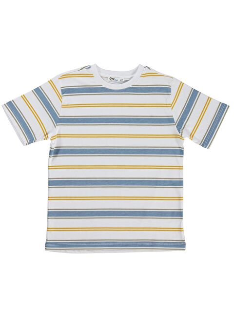 Civil Boys Mavi Çizgili 6-9 Yaş Tişört - Beyaz