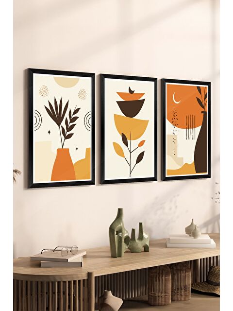 Artavessa 3 Parça Siyah Çerçeve Görünümlü Mdf Tablo Seti - Set 15 - 3SYHART15-3348