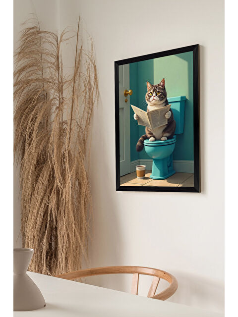 Artavessa Tek Parça Siyah Çerçeve Görünümlü Kedi Baskılı MDF 48x33 cm Tablo - Model 13