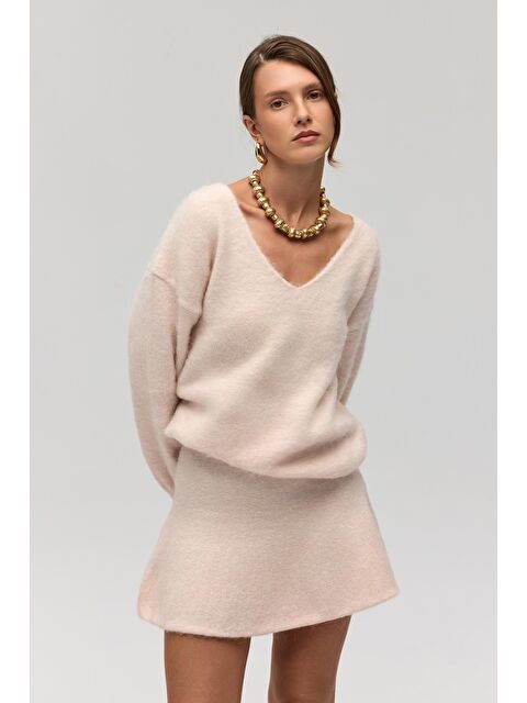 Mai Collection Zerium Basic V Yaka Pembe Triko Kazak - S000511553-20024