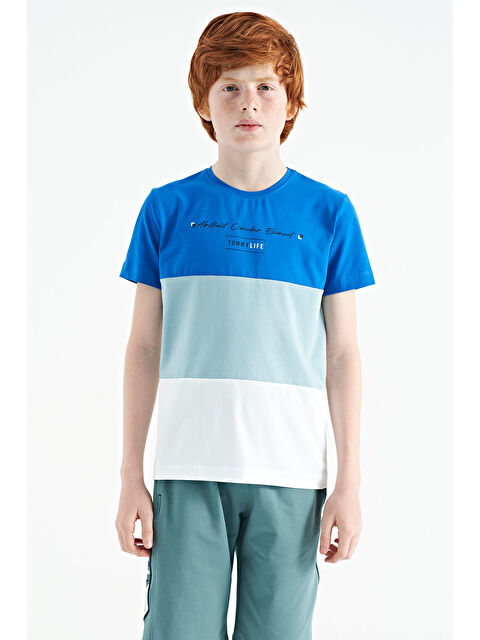 Tommylife Beyaz Renk Bloklu O Yaka Baskı Detaylı Standart Kalıp Erkek Çocuk Tişört - 11135 - S000030966-20063