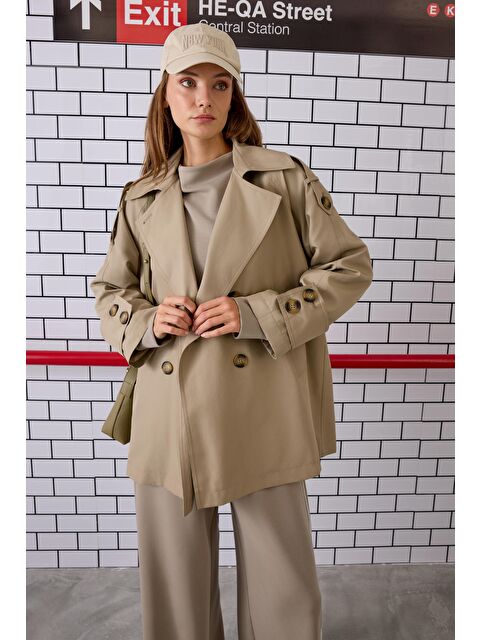 HE-QA Kruvaze Kesim Trençkot Mat Vizon - S000448659-26429