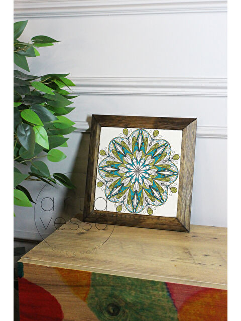 Artavessa Masif Ahşap Çerçeveli Taş Tablo Pano 26 x 26 cm - Mandala 5 - 16 x 16