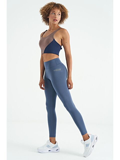 Tommylife Petrol Logo Baskı Detaylı Yüksek Bel Dalgıç Kumaş Slim Fit Kadın Tayt - 94627 - S000032324-20019