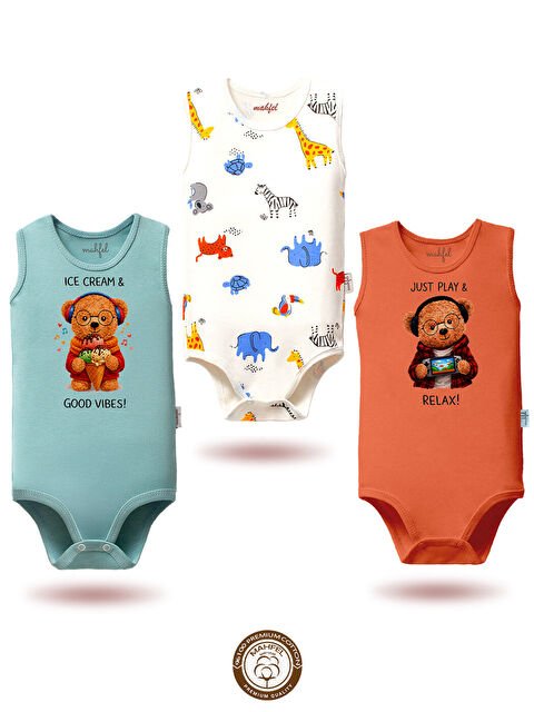 Mahfel %100 Pamuklu 3'lü Atlet Çıtçıtlı Bebek Body Zıbın 877-874