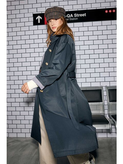 HE-QA Minimal Trençkot Lacivert - S000448658-21164