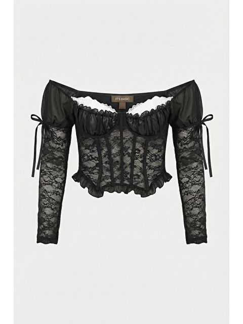 It's Basic Kadın Siyah Balenli Omuz Detaylı Dantelli Beyaz Pedli Özel Tasarım Büstiyer - S000511810-19351