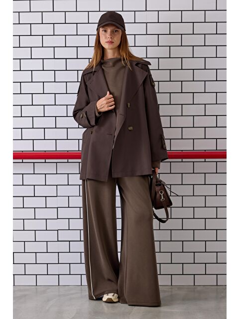 HE-QA Kruvaze Kesim Trençkot Acı Kahve - S000448659-28102