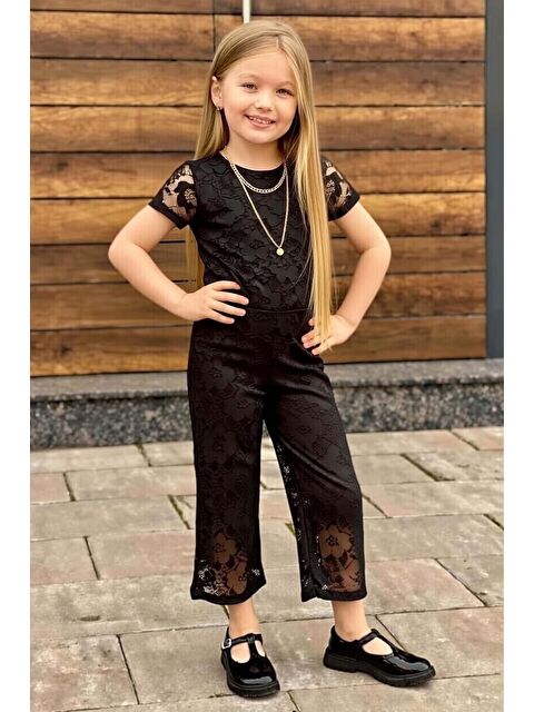 Riccotarz Kız Çocuk Boydan Üzeri Dantel İşlemeli Şeffaf Tül İçi Astarlı Siyah Tulum - S000506184-19351