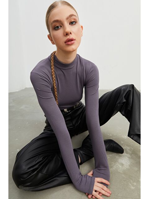 Bipantolon Kadın Gri Parmak Detaylı Body - S000511126-20600