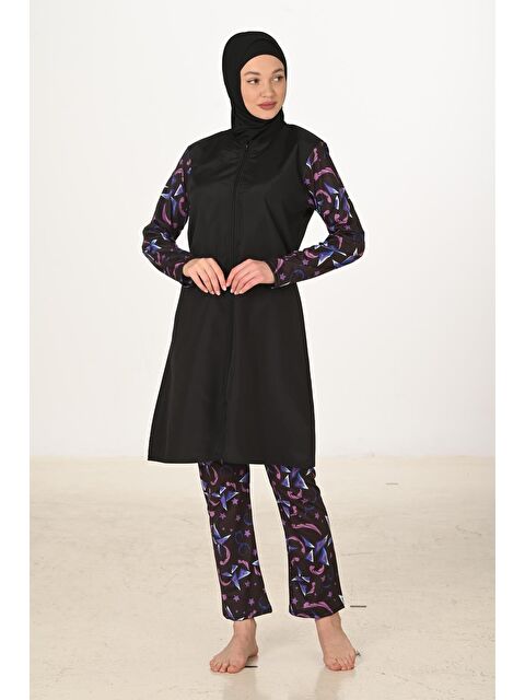 Fantasy Tam Kapalı Desenli Paraşüt Kumaş Tesettür Mayo 3425