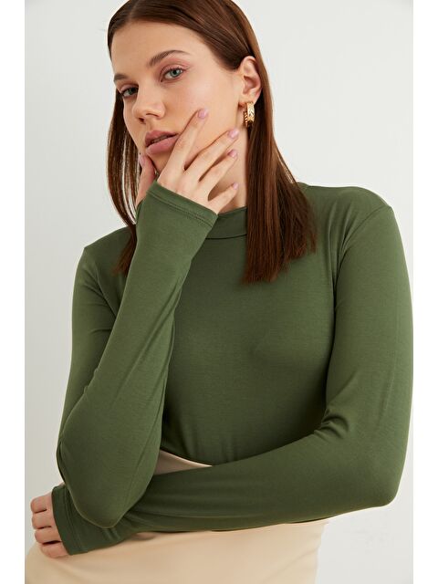 Bipantolon Kadın Haki Parmak Detaylı Body - S000511126-18547