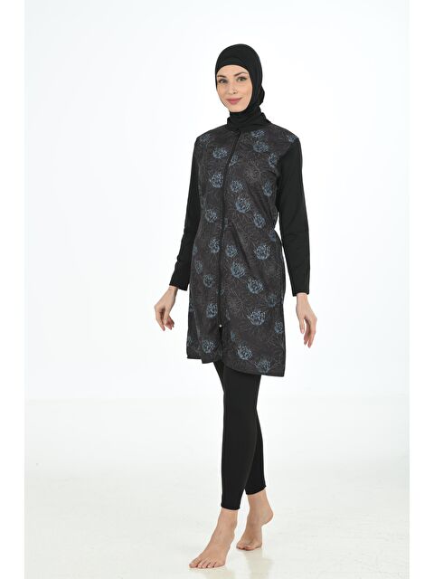 Fantasy Tam Kapalı Desenli Paraşüt Kumaş Tesettür Mayo 3362
