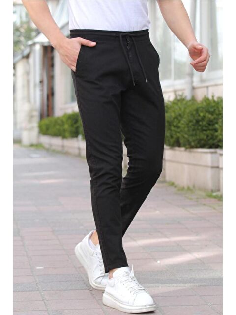 Tarz Cool Siyah Erkek Eganis Ipli Jogger Düğmeli Kumaş Pantolon - S000152851-19351