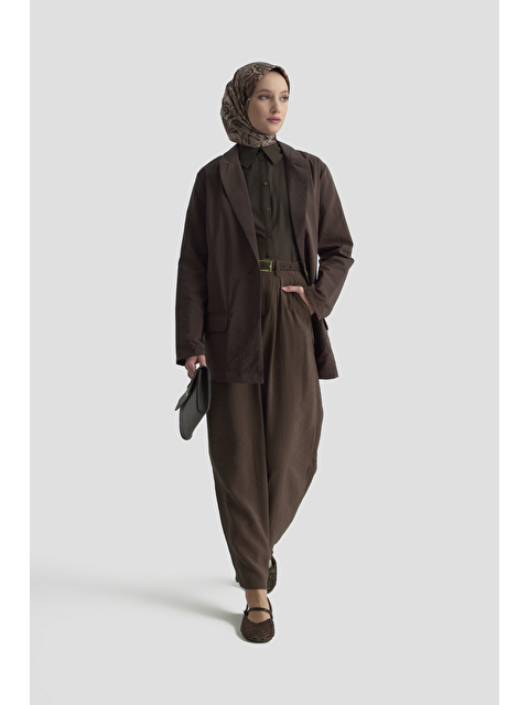 ARMİNE Beli Lastikli Pileli Pantolon Kahverengi