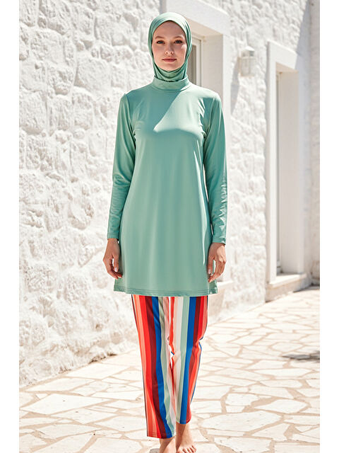 Marina Tesettür Mayo 3’lü Tam Kapalı Desenli Yeşil M2227 - S000511823-18194