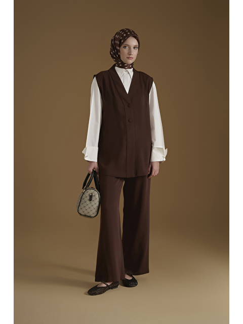 ARMİNE Pileli Palazzo Pantolon Acı Kahve