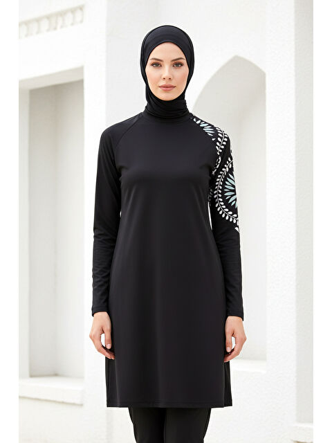 Marina Tesettür Mayo 4’lü Tam Kapalı Desenli Siyah M2225 - S000511824-19351