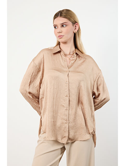 Pera Moda Kraş Saten Oversize Gömlek - S000359939-19928
