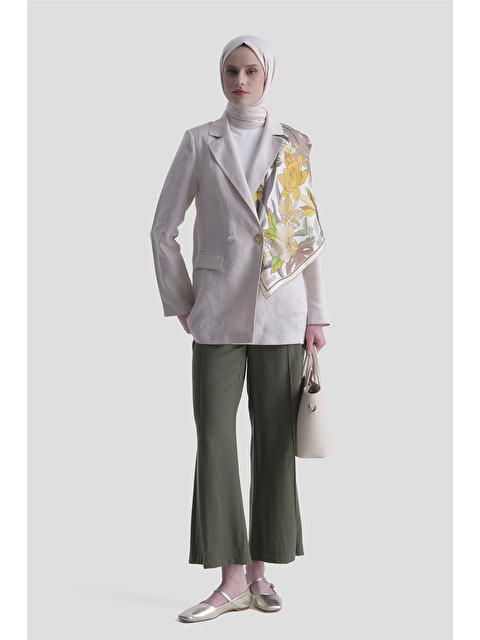 ARMİNE Beli Büzgülü Relax Pantolon Haki