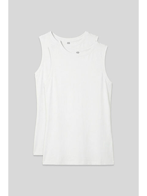 Tommylife Slim Fit Basic O Yaka 2li Paket Beyaz Kadın Atlet - 97313 - S000503857-20063