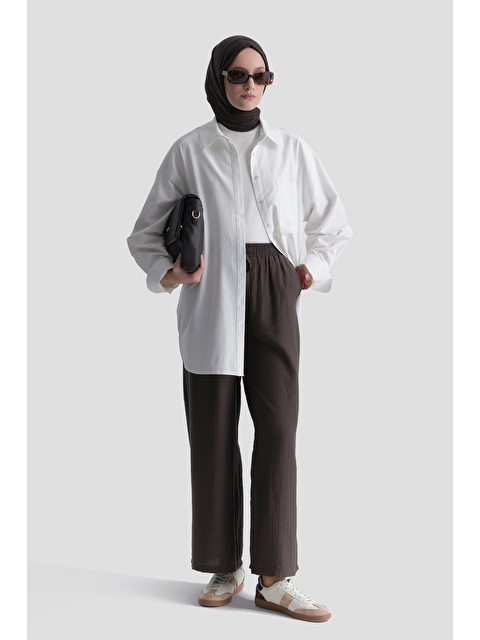 ARMİNE Beli Lastikli Palazzo Pantolon Kahve