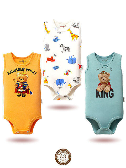 Mahfel %100 Pamuklu 3'lü Atlet Çıtçıtlı Bebek Body Zıbın 880-837