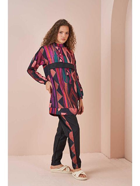 Mevra Etnik Desen Tesettür Mayo Kısa Siyah - S000511829-19351