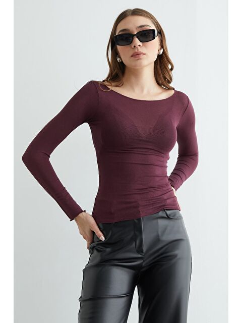 Fullamoda Kayık Yaka Transparan Bluz - S000503861-20036