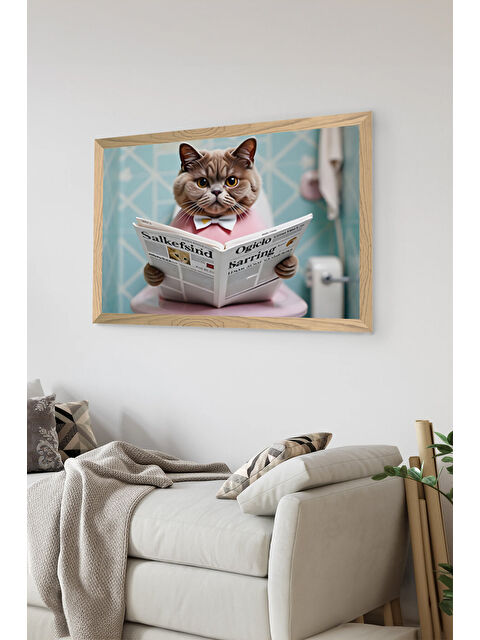 Artavessa Tek Parça Ahşap Çerçeve Görünümlü Kedi Baskılı MDF 48x33 cm Tablo - Model 3