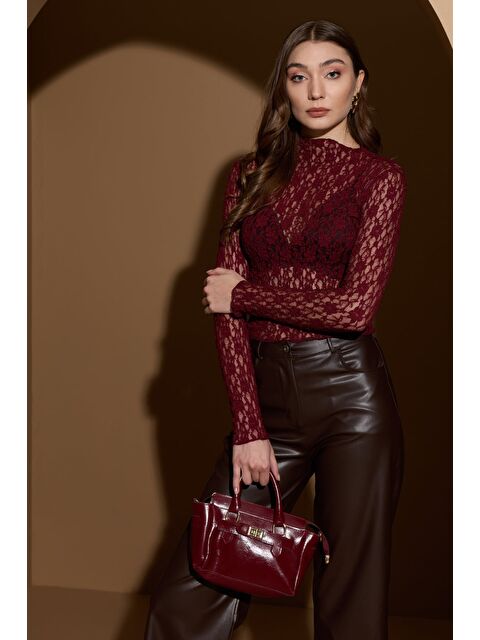 Fullamoda Dantelli Dik Yaka Transparan Bluz - S000501517-19951