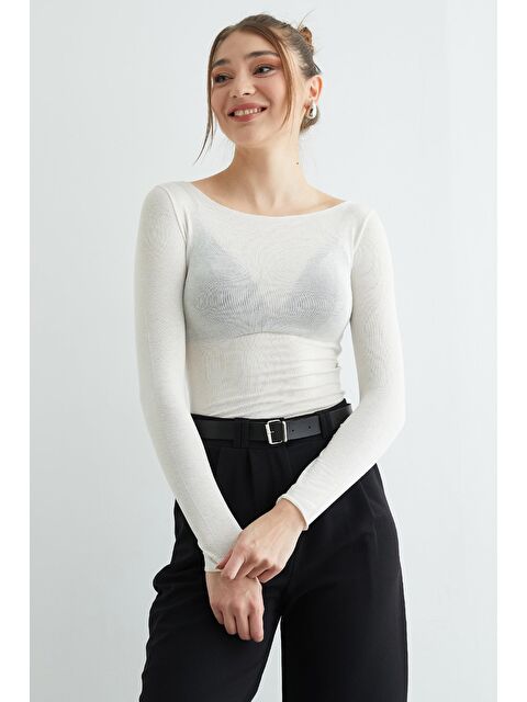 Fullamoda Kayık Yaka Transparan Bluz - S000503861-19965