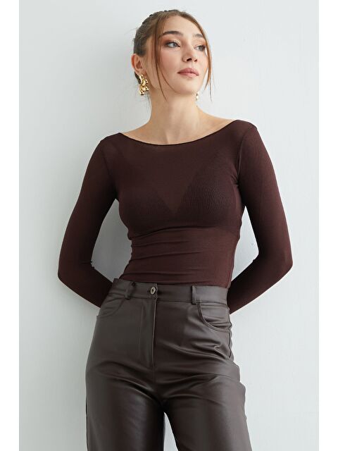 Fullamoda Kayık Yaka Transparan Bluz - S000503861-19413