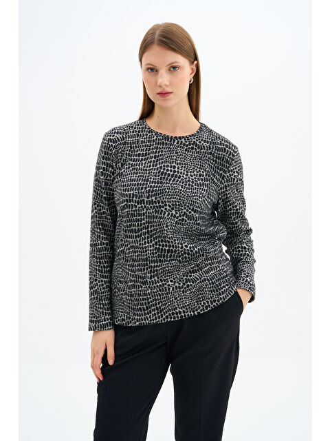 AKER Antrasit Örme Desenli Bluz - S000503870-29666