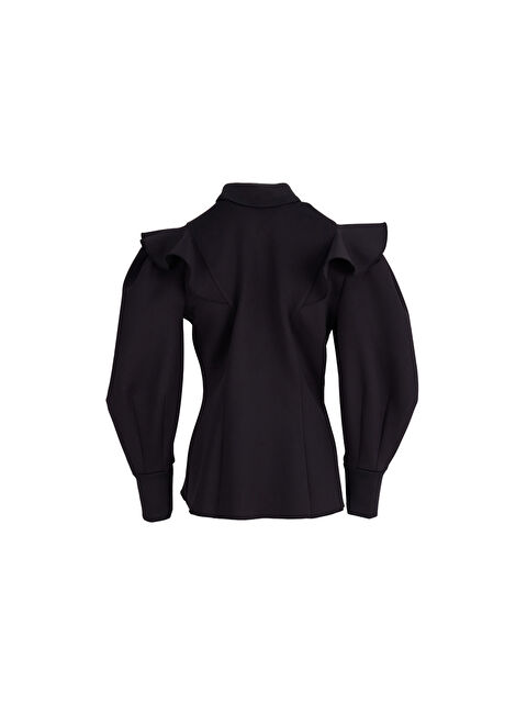 AKER Siyah Kolları Volanlı Örme Bluz - S000478905-19351