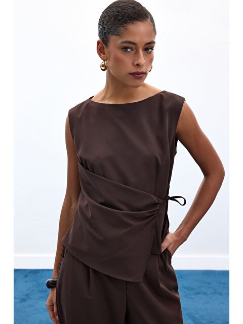 SATEEN Lena Bluz - Kahve - S000503873-19413