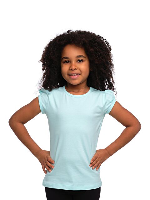 Lovetti Uçuk Turkuaz Kız Çocuk Kısa Kollu Basıc Tişört - S000053701-20056