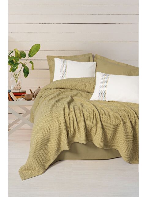 Varol Pamuk Box Aura Çift Kişilik Pike Takımı Pebble Hardal - S000448244-23173