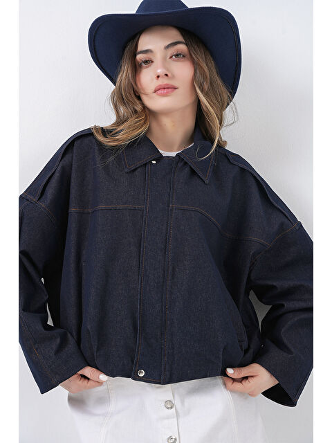 Bigdart Kadın Jean Bomber Ceket 0737 - Lacivert - S000503794-21164
