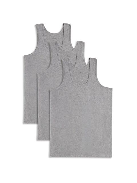 TUDORS 3 Adet Compact Penye Gri Erkek Atlet Pamuklu Standart Fit Normal Kesim 3'Lü Paket - S000495182-20600